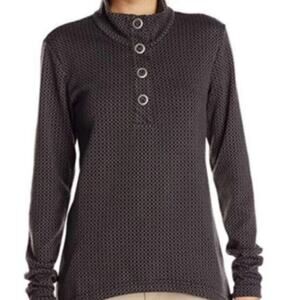 Merrell Indira Snap Placket Shirt Long Sleeve Grey/Black  Mock Neck Top Size S